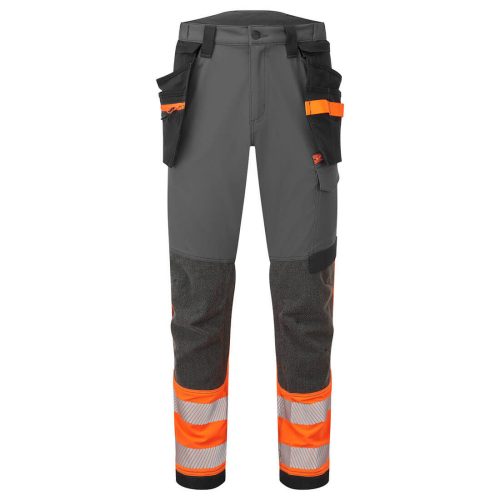 Portwest EV442 Hi-Vis Holster sztreccs jól láthatósági lengőzsebes munkásnadrág - Narancs/Szürke