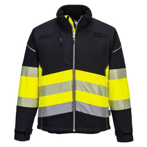 Portwest PW375 Hi-Vis jól láthatósági munkavédelmi softshell kabát - Fekete/Sárga 