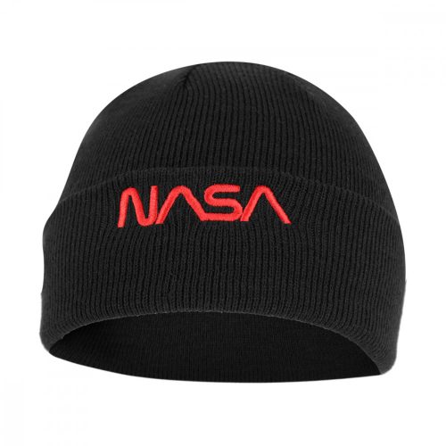 Nasa Worm Red hímzett beanie kötött sapka - fekete