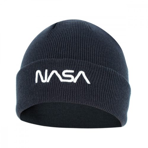 Nasa Worm White hímzett beanie kötött sapka - sötétkék