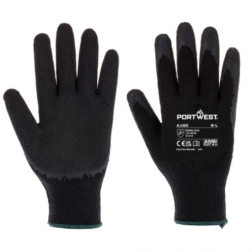 Portwest A150 Classic Grip latex tenyérmártott vágásbiztos munkavédelmi kesztyű - Fekete