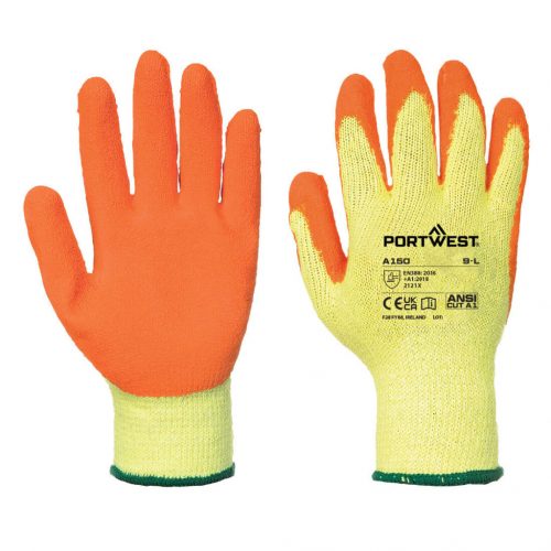 Portwest A150 Classic Grip latex tenyérmártott vágásbiztos munkavédelmi kesztyű - Narancs