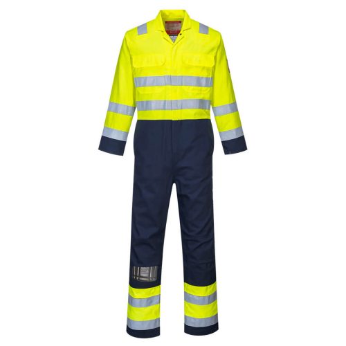 Portwest BIZ7 Bizflame Work Hi-Vis pamut lángálló antisztatikus jól láthatósági munkavédelmi overál - Sárga/Navy