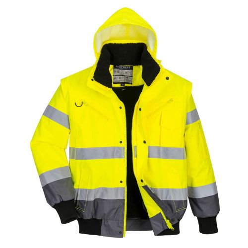 Portwest C465 Hi-Vis 3in1 vízálló jól láthatósági munkavédelmi bomber dzseki - Sárga/Szürke