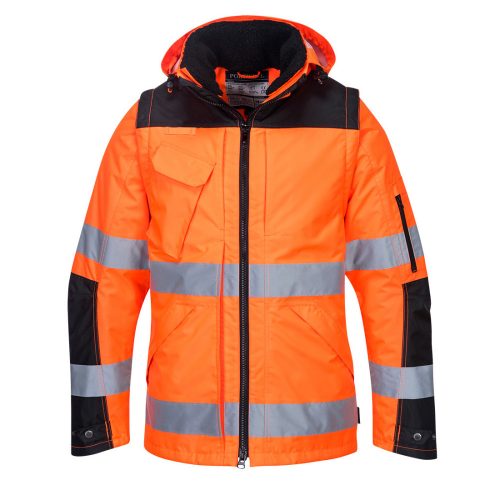 Portwest C469 Winter Pro Hi-Vis 3in1 vízálló jól láthatósági munkavédelmi télikabát -  Narancs/Fekete