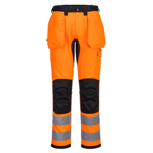 Portwest CD889 Hi-Vis sztreccs jól láthatósági lengőzsebes munkásnadrág - Narancs/Fekete