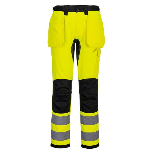 Portwest CD889 Hi-Vis sztreccs jól láthatósági lengőzsebes munkásnadrág - Sárga/Fekete