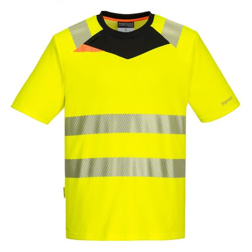 Portwest DX413 Hi-Vis rövid ujjú jól láthatósági munkavédelmi póló - Sárga/Fekete