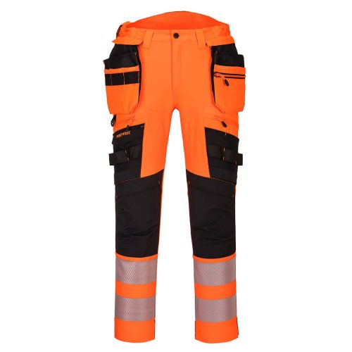 Portwest DX442 Hi-Vis sztreccs jól láthatósági lengőzsebes munkásnadrág - Narancs/Fekete