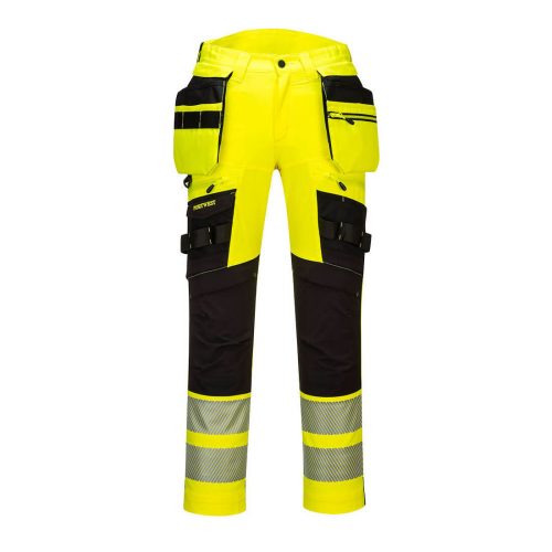 Portwest DX442 Hi-Vis sztreccs jól láthatósági lengőzsebes munkásnadrág - Sárga/Fekete