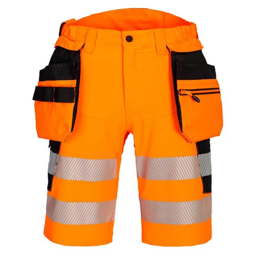 Portwest DX446 Hi-Vis Holster jól láthatósági lengőzsebes munkavédelmi rövidnadrág - Narancs/ Fekete