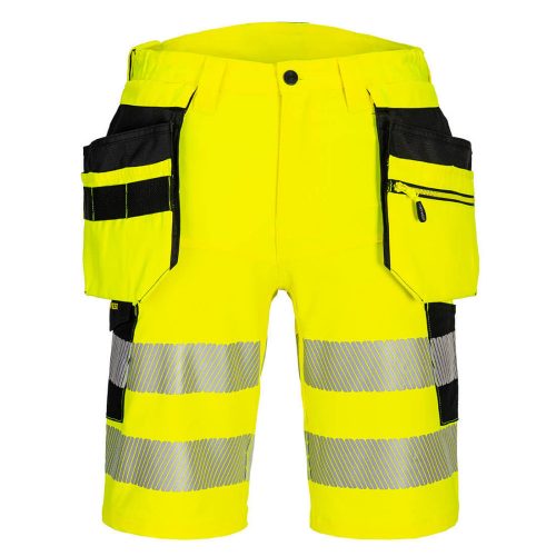 Portwest DX446 Hi-Vis Holster jól láthatósági lengőzsebes munkavédelmi rövidnadrág - Sárga/Fekete