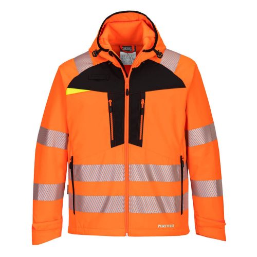 Portwest DX475 Hi-Vis vízálló jól láthatósági munkavédelmi softshell kabát - Narancs/ Fekete