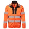 Portwest DX477 Hi-Vis cipzáras sztreccs vasúti jól láthatósági munkavédelmi pulóver - Narancs/Fekete 