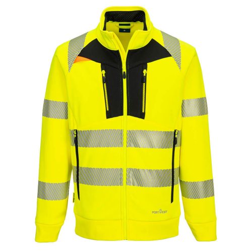 Portwest DX477 Hi-Vis cipzáras sztreccs vasúti jól láthatósági munkavédelmi pulóver - Sárga/Fekete 