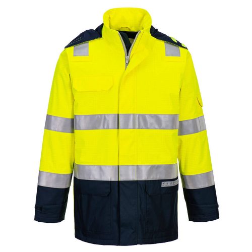 Portwest FR605 Bizflame Rain Hi-Vis Light Arc lángálló antisztatikus jól láthatósági munkavédelmi kabát - Sárga/ Navy