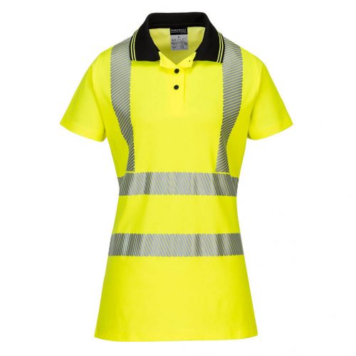 Portwest LW72 Hi-Vis női vasúti jól láthatósági munkavédelmi pólóing - Sárga/Fekete