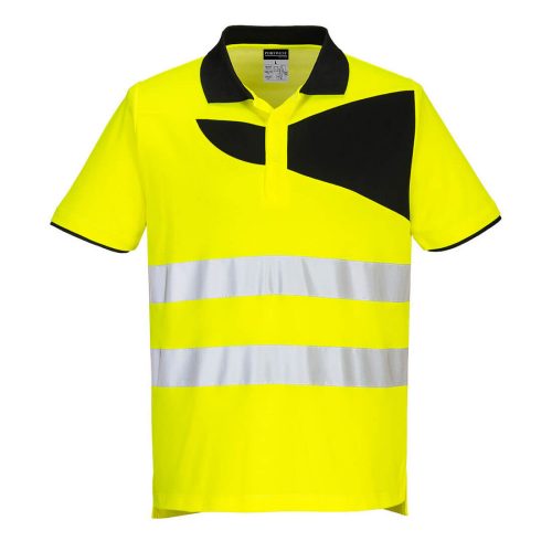 Portwest PW212 Hi-Vis rövid ujjú jól láthatósági munkavédelmi galléros pólóing - Sárga-Fekete