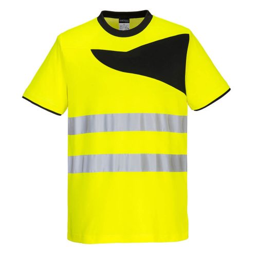 Portwest PW213 Hi-Vis jól láthatósági munkavédelmi póló - Sárga-Fekete