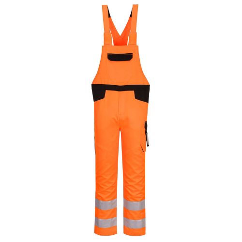 Portwest PW244 Hi-Vis jól láthatósági munkavédelmi kantáros nadrág - Narancs-Fekete