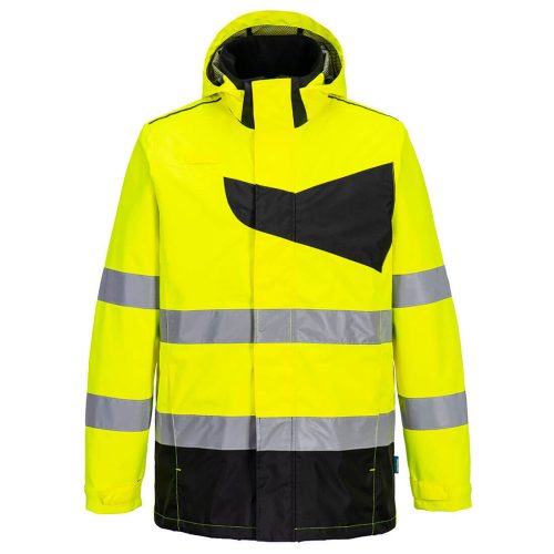 Portwest PW275 Hi-Vis jól láthatósági munkavédelmi softshell kabát - Sárga-Fekete