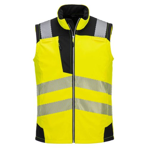 Portwest PW325 Hi-Vis vízálló jól láthatósági munkavédelmi softshell mellény - Sárga/Fekete