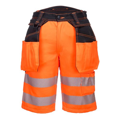 Portwest PW343 Hi-Vis Holster fényvisszaverős lengőzsebes munkavédelmi rövidnadrág - Narancs/ Fekete