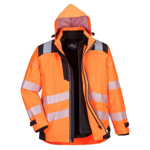 Portwest PW365 Hi-Vis 3in1 vízálló jól láthatósági munkavédelmi kabát -  Narancs/Fekete