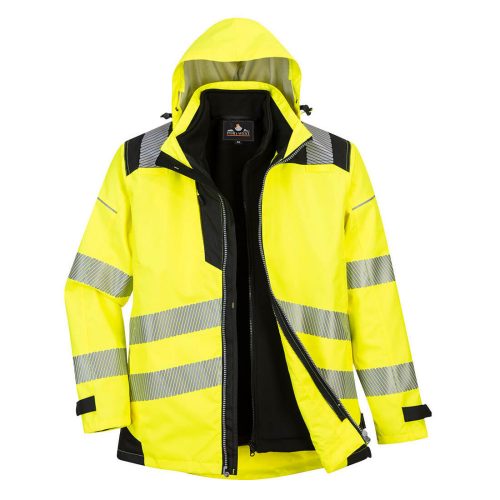 Portwest PW365 Hi-Vis 3in1 vízálló jól láthatósági munkavédelmi kabát - Sárga/Fekete