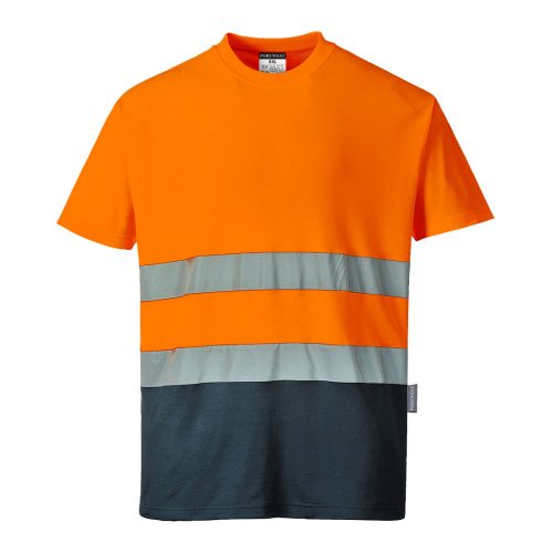 Portwest S173 Hi-Vis Cotton Comfort jól láthatósági munkavédelmi póló - Narancs/Navy