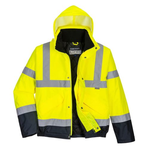 Portwest S266 Hi-Vis vízálló jól láthatósági munkavédelmi bomber kabát - Sárga/Navy