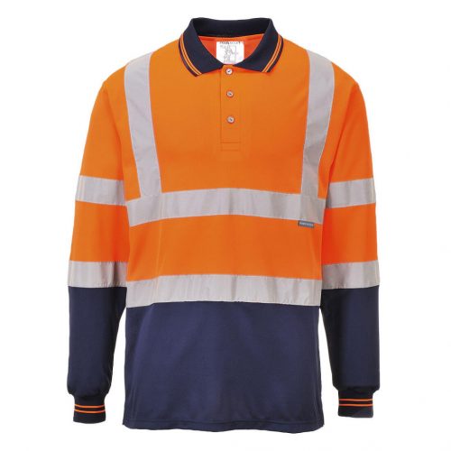 Portwest S279 Hi-Vis kéttónusú vasúti jól láthatósági munkavédelmi hosszú ujjú pólóing - Narancs/Navy