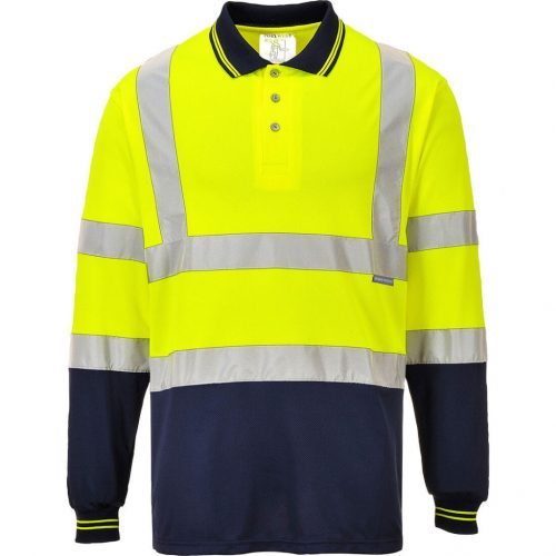 Portwest S279 Hi-Vis kéttónusú vasúti jól láthatósági munkavédelmi hosszú ujjú pólóing - Sárga/Navy