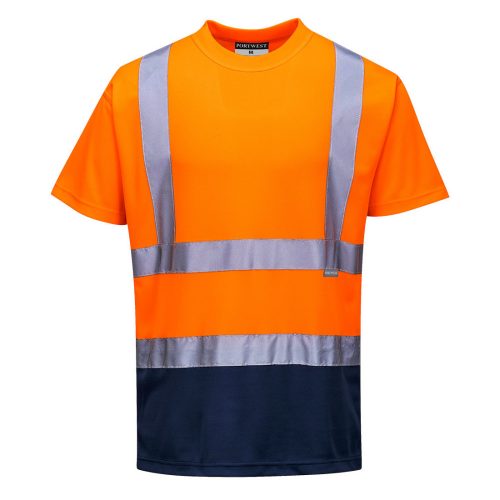 Portwest S378 Hi-Vis jól láthatósági munkavédelmi póló - Narancs-Navy