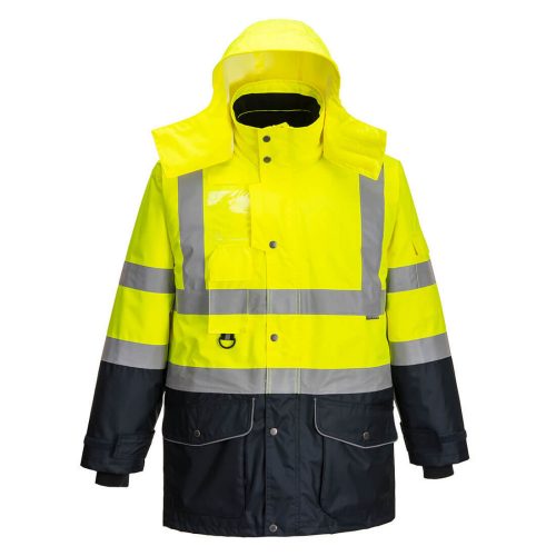 Portwest S426 Hi-Vis Traffic 7in1 vízálló jól láthatósági munkavédelmi kabát - Sárga/Navy