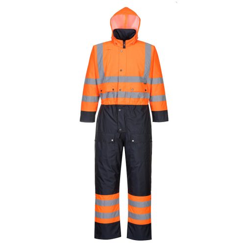 Portwest S485 Hi-Vis bélelt vízálló jól láthatósági munkavédelmi overál - Narancs/ Navy