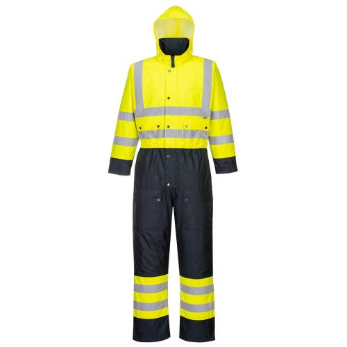 Portwest S485 Hi-Vis bélelt vízálló jól láthatósági munkavédelmi overál - Sárga/Navy