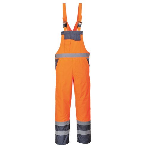 Portwest S488 Hi-Vis vízálló jól láthatósági munkavédelmi kantáros esőnadrág - Narancs/Navy