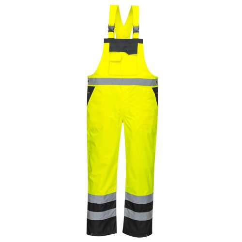 Portwest S488 Hi-Vis vízálló jól láthatósági munkavédelmi kantáros esőnadrág - Sárga/Fekete