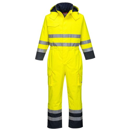 Portwest S775 Bizflame Rain Hi-Vis Multi lángálló antisztatikus jól láthatósági munkavédelmi overál - Sárga/Navy