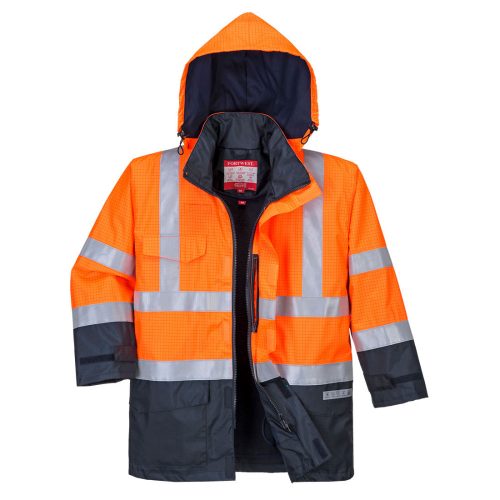 Portwest S779 Bizflame Hi-Vis antisztatikus munkavédelmi kabát - Narancs/Navy