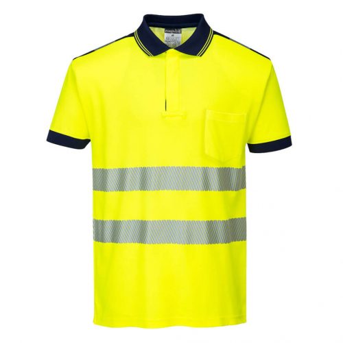 Portwest T180 Hi-Vis vasúti jól láthatósági munkavédelmi pólóing - Sárga/Navy