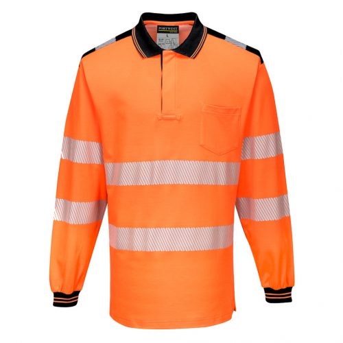 Portwest T184 Hi-Vis vasúti jól láthatósági munkavédelmi hosszú ujjú pólóing - Narancs/Fekete