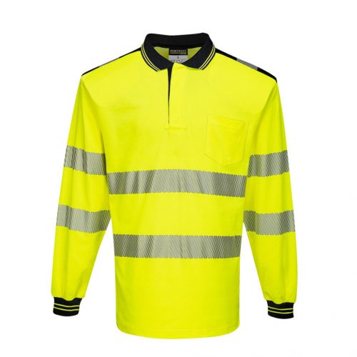 Portwest T184 Hi-Vis vasúti jól láthatósági munkavédelmi hosszú ujjú pólóing - Sárga/Fekete