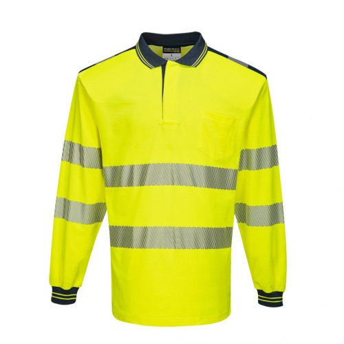 Portwest T184 Hi-Vis vasúti jól láthatósági munkavédelmi hosszú ujjú pólóing - Sárga/Navy