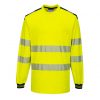 Portwest T185 Hi-Vis vasúti jól láthatósági munkavédelmi hosszú ujjú póló - Narancs/Fekete