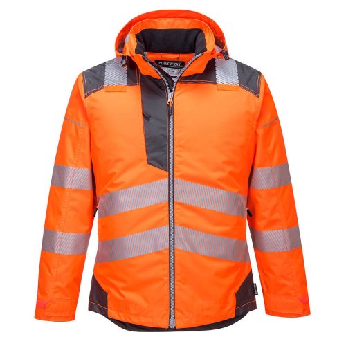 Portwest T400 Hi-Vis vízálló jól láthatósági munkavédelmi télikabát - Narancs/Szürke