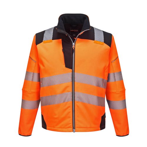 Portwest T402 Hi-Vis vízálló jól láthatósági munkavédelmi softshell kabát - Narancs/Fekete