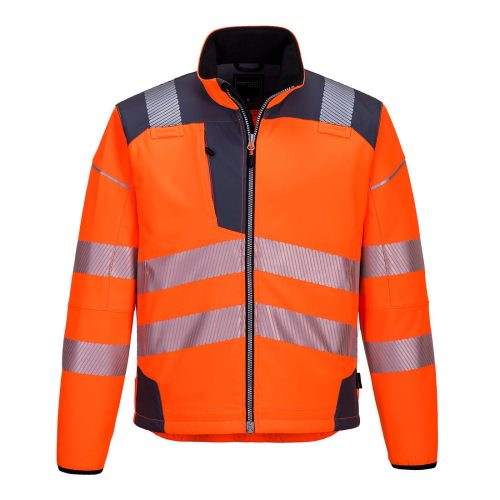 Portwest T402 Hi-Vis vízálló jól láthatósági munkavédelmi softshell kabát - Narancs/Szürke