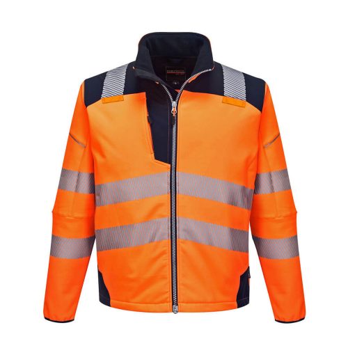 Portwest T402 Hi-Vis vízálló jól láthatósági munkavédelmi softshell kabát - Narancs/Navy